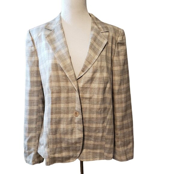 Santorelli Italy womens GiGi Blazer  lightweight plaid lined size 14 New - Picture 1 of 16
